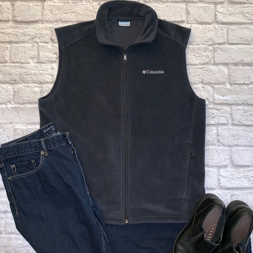 COLUMBIA BLACK VEST LARGE MENS FULL ZIP